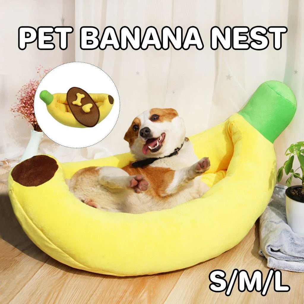 Cute Banana Shape Pet Bed Winter Warm Dog Cat Kennel Cozy Pet Cartoon Bed Mat - S
