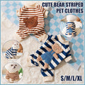 Cute Bear Striped Dog Home Clothes Cat Pet Outfit Cozy Animal Pajamas for Pets - Brown - M