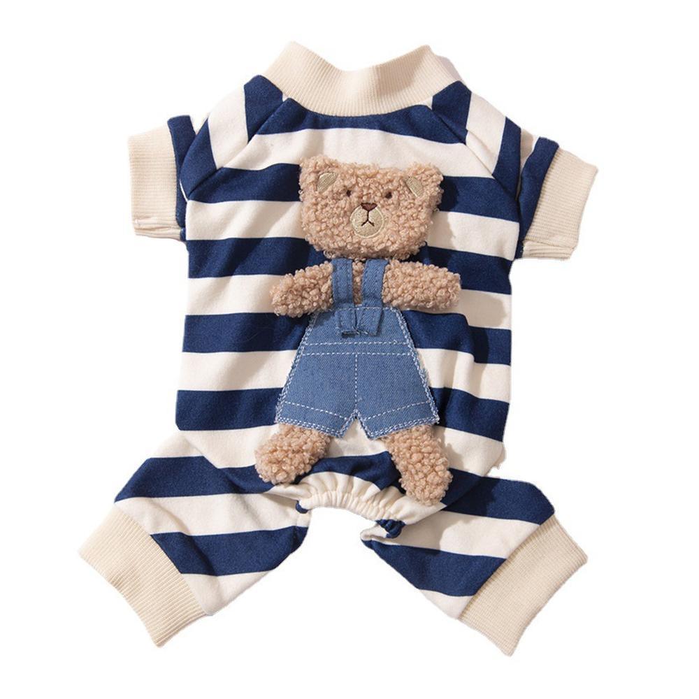 Cute Bear Striped Dog Home Clothes Cat Pet Outfit Cozy Animal Pajamas for Pets - Brown - M