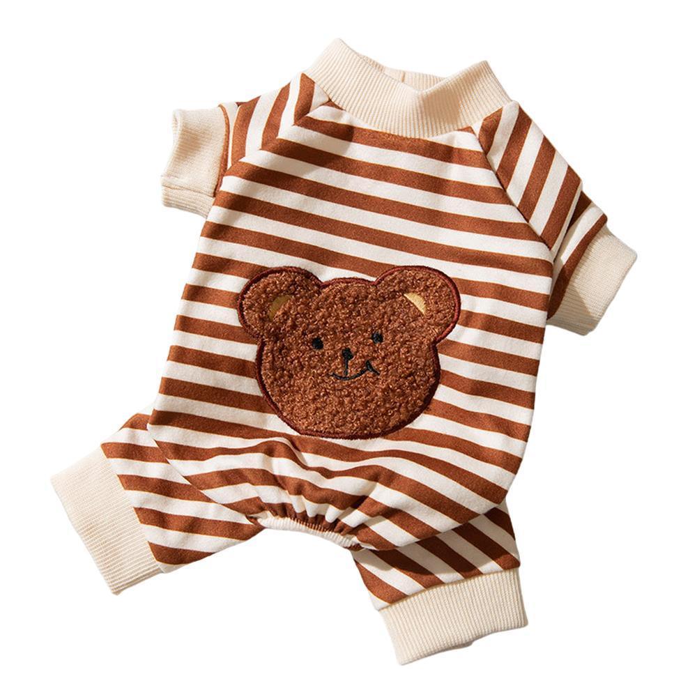 Cute Bear Striped Dog Home Clothes Cat Pet Outfit Cozy Animal Pajamas for Pets - Brown - M