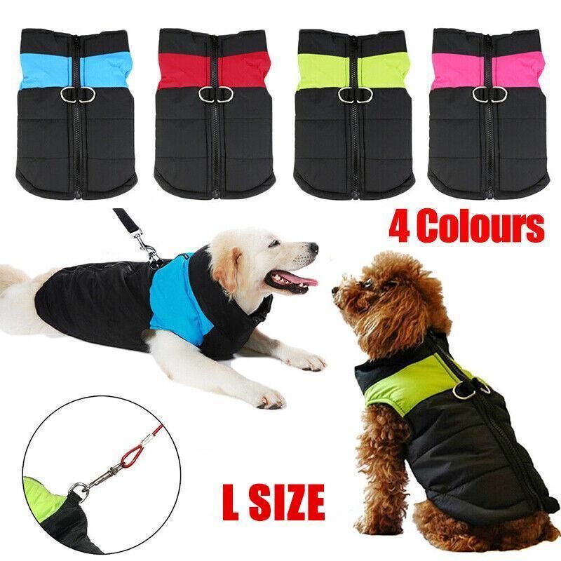 L Size Large Dog Jacket Padded Waterproof Pet Clothes Warm Windbreaker Vest Coat Winter - Red