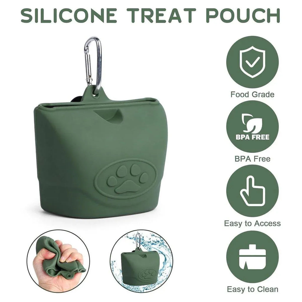 Portable Dog Food Bag Outdoor Walking Travel Feeding Pouch Pet Supplies - Dark Green