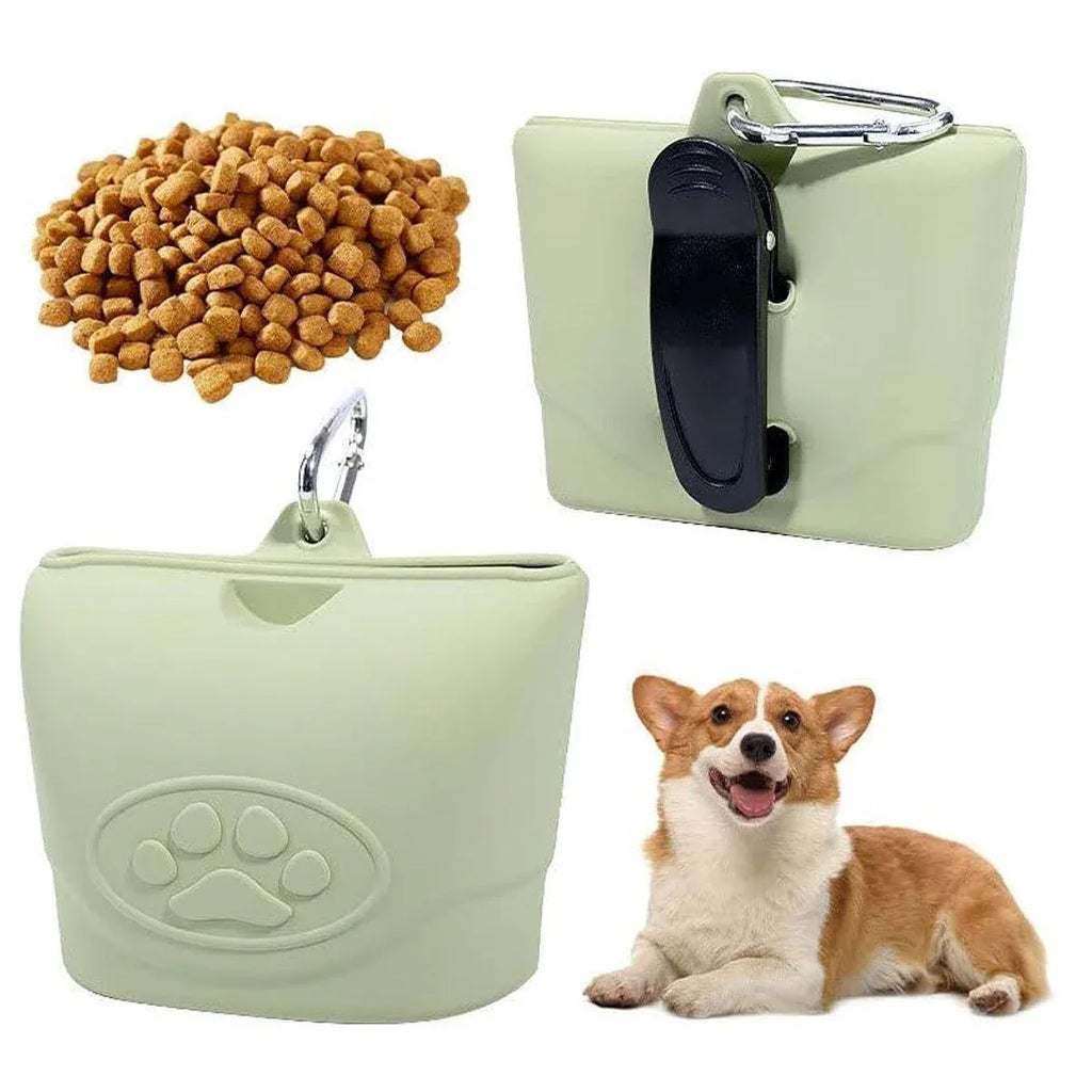 Portable Dog Food Bag Outdoor Walking Travel Feeding Pouch Pet Supplies - Dark Green