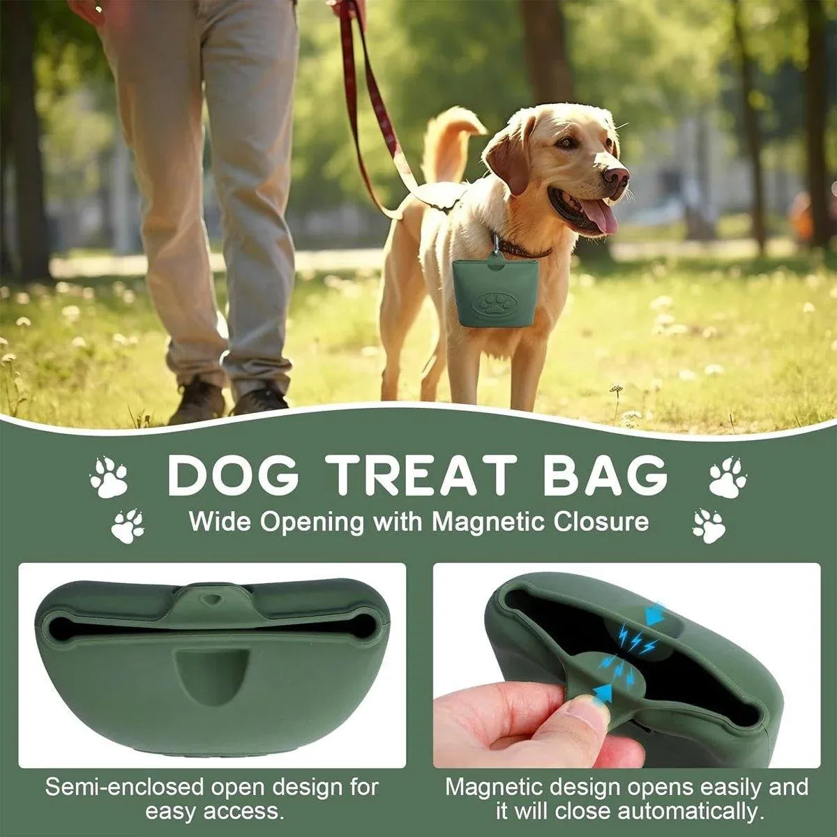 Portable Dog Food Bag Outdoor Walking Travel Feeding Pouch Pet Supplies - Dark Green