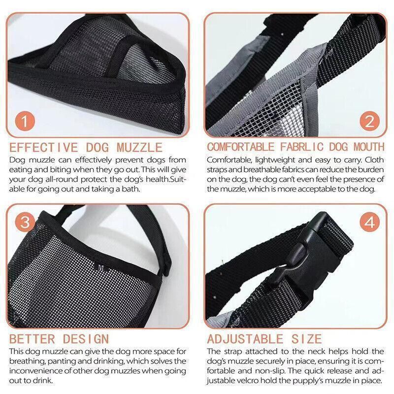 Adjustable XL Size Pet Dog Mask Mouth Muzzle Anti Barking Bite Stop Chewing Mask - Black