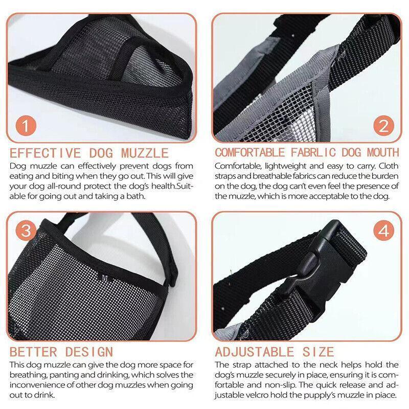 Adjustable XXS Size Pet Dog Mask Mouth Muzzle Anti Barking Bite Stop Chewing Mask - Black
