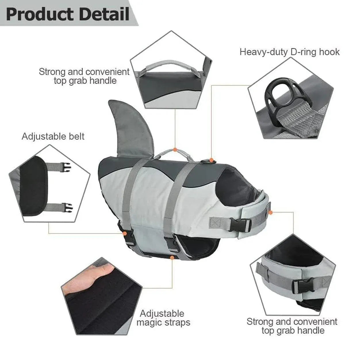 Pet Life Jacket Dog Swim Vest Outdoor Water Gear for Summer Swimming Activities - Grey XL