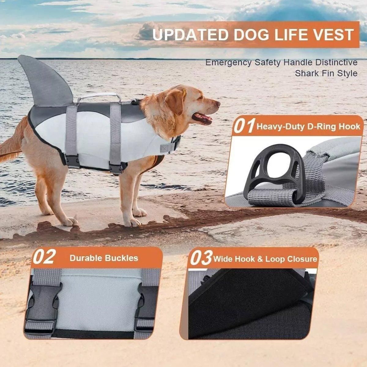 Pet Life Jacket Dog Swim Vest Outdoor Water Gear for Summer Swimming Activities - Grey XL