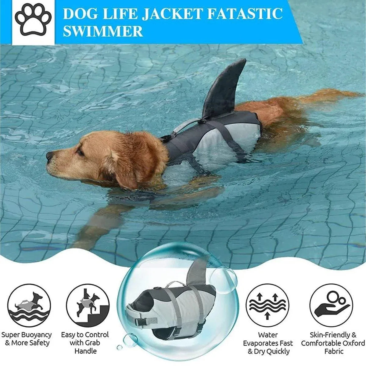 Pet Life Jacket Dog Swim Vest Outdoor Water Gear for Summer Swimming Activities - Grey XL