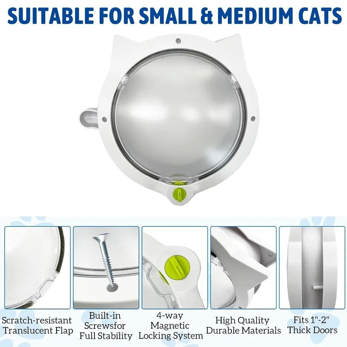 Cat Ear Pet Door for Cats and Dogs Easy In and Out Access Durable Pet Supplies - White