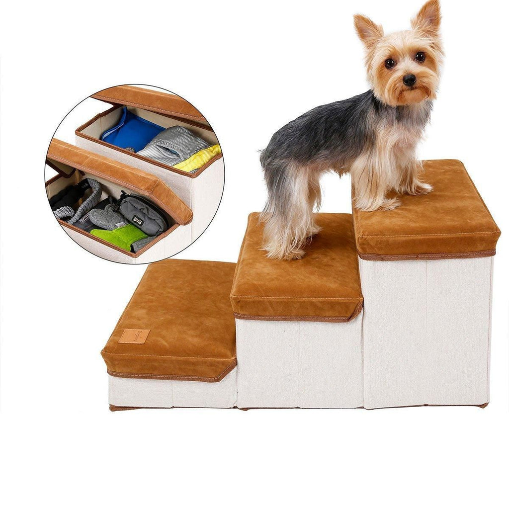 Foldable Pet Dog Stairs Puppy Step Ladder for Bed Sofa Portable Climbing Ramp - Brown