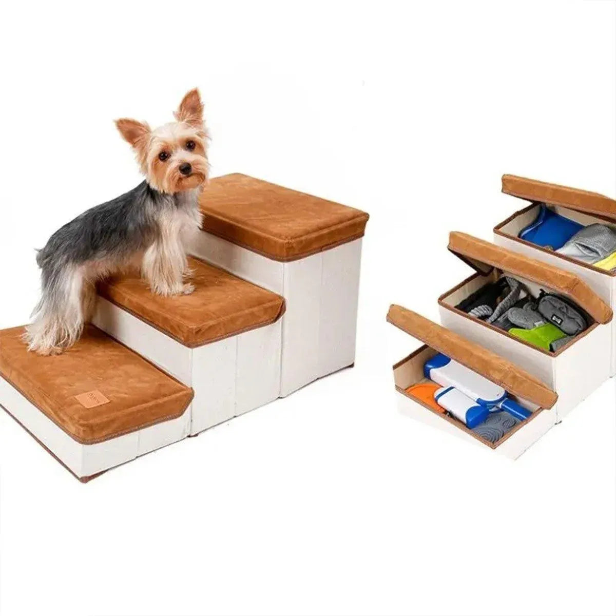 Foldable Pet Dog Stairs Puppy Step Ladder for Bed Sofa Portable Climbing Ramp - Brown