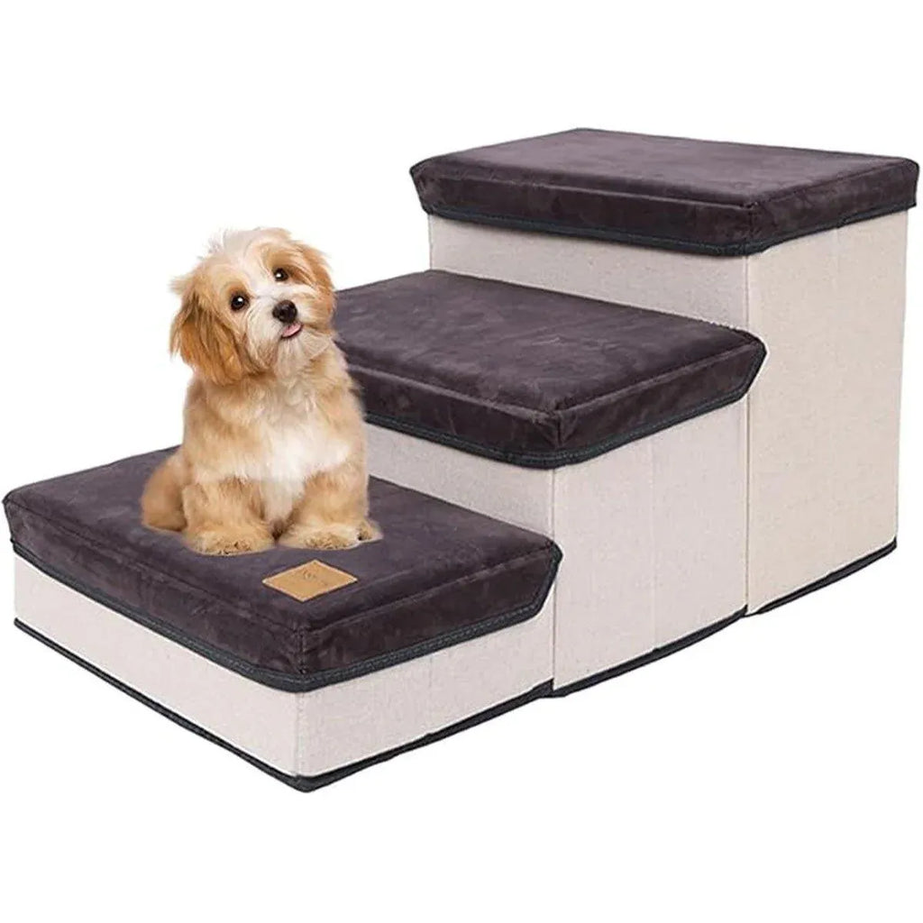 Foldable Pet Dog Stairs Puppy Step Ladder for Bed Sofa Portable Climbing Ramp - Brown