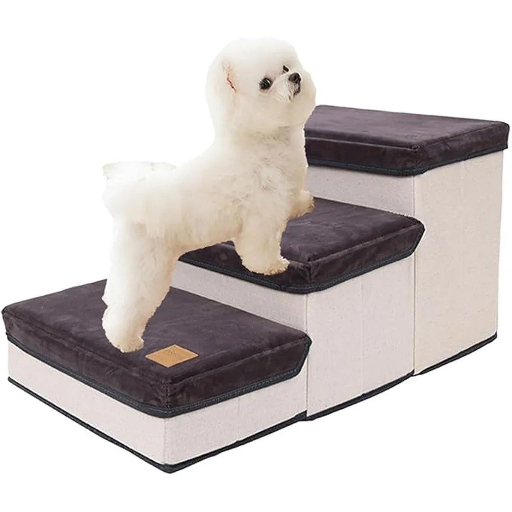 Foldable Pet Dog Stairs Puppy Step Ladder for Bed Sofa Portable Climbing Ramp - Brown
