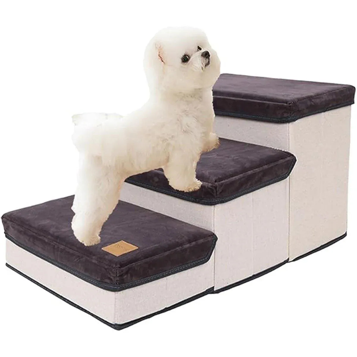 Foldable Pet Dog Stairs Puppy Step Ladder for Bed Sofa Portable Climbing Ramp - Brown