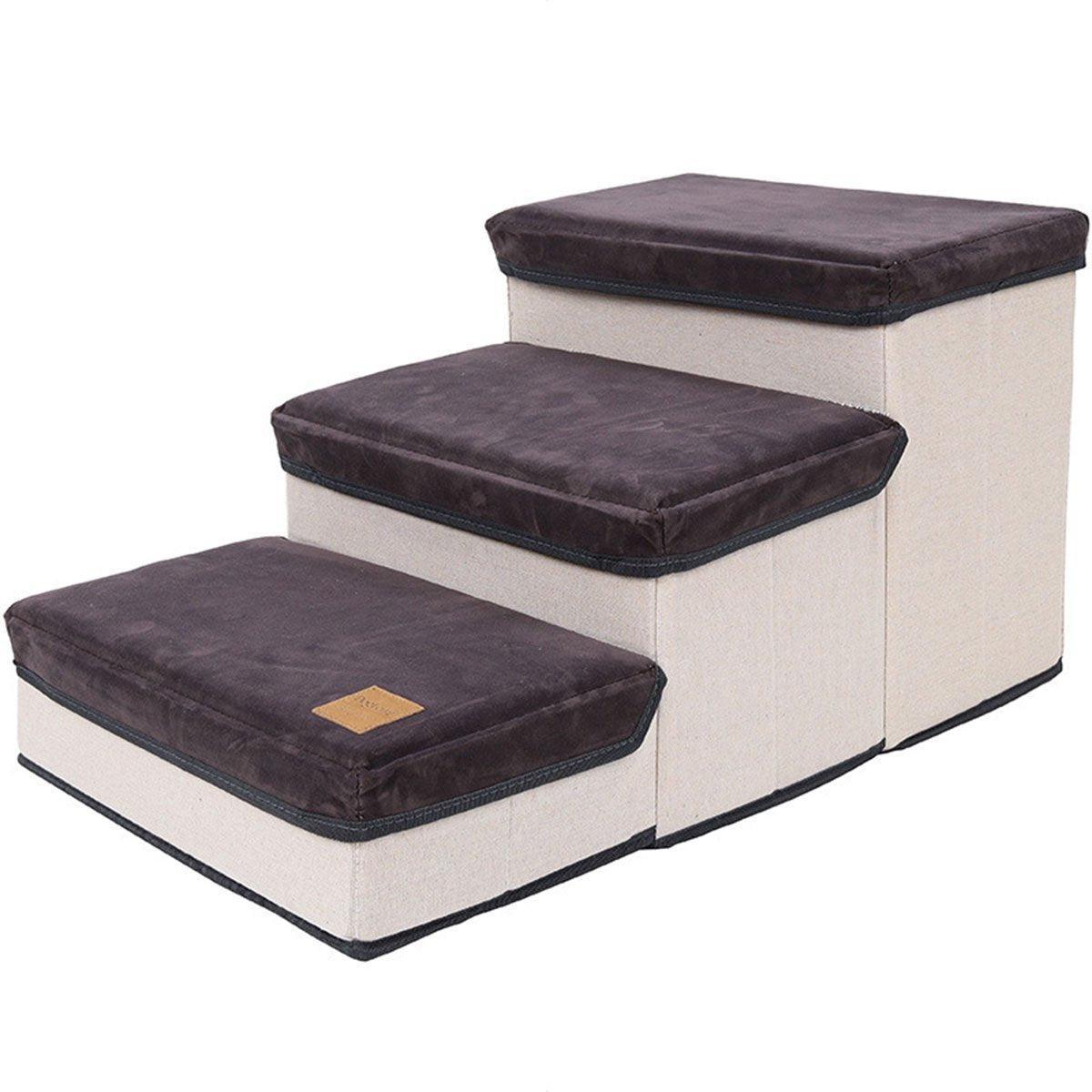 Foldable Pet Dog Stairs Puppy Step Ladder for Bed Sofa Portable Climbing Ramp - Brown