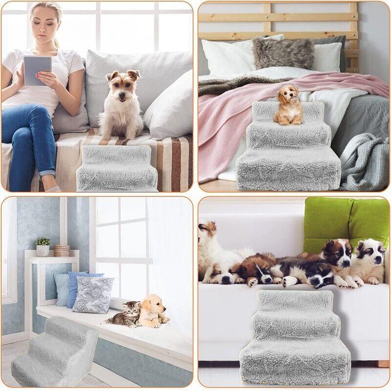 3 Steps Pet Stairs with Soft Cover for Small Dogs and Cats Portable Climbing Ramp