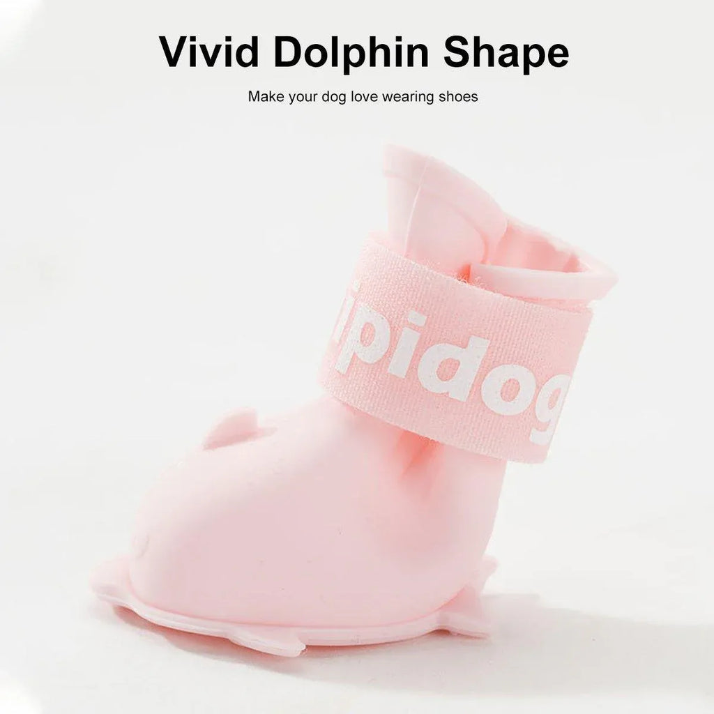 4pcs Cartoon Pet Rain Boots Waterproof Non-Slip Wear-Resistant Shoes for Dogs - Pink - L