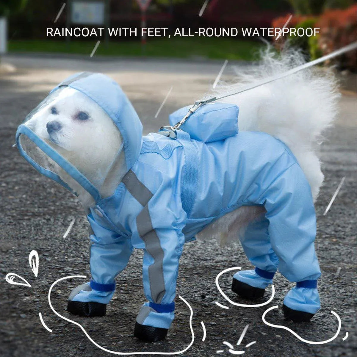 Waterproof Dog Raincoat with Feet Full Coverage Pet Rainy Clothes for Small Dogs - Blue - M