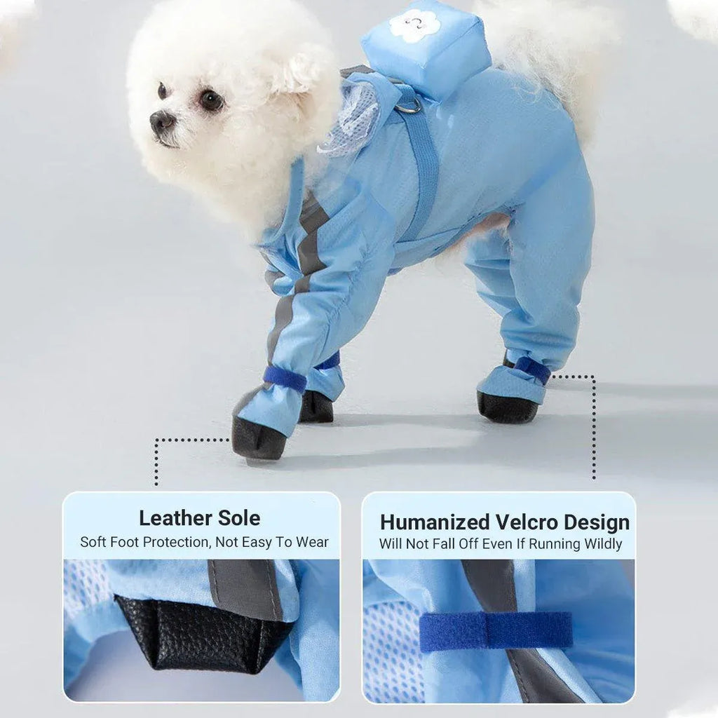 Waterproof Dog Raincoat with Feet Full Coverage Pet Rainy Clothes for Small Dogs - Blue - XXL