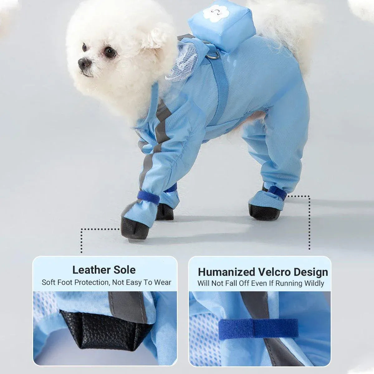 Waterproof Dog Raincoat with Feet Full Coverage Pet Rainy Clothes for Small Dogs - Blue - XXL