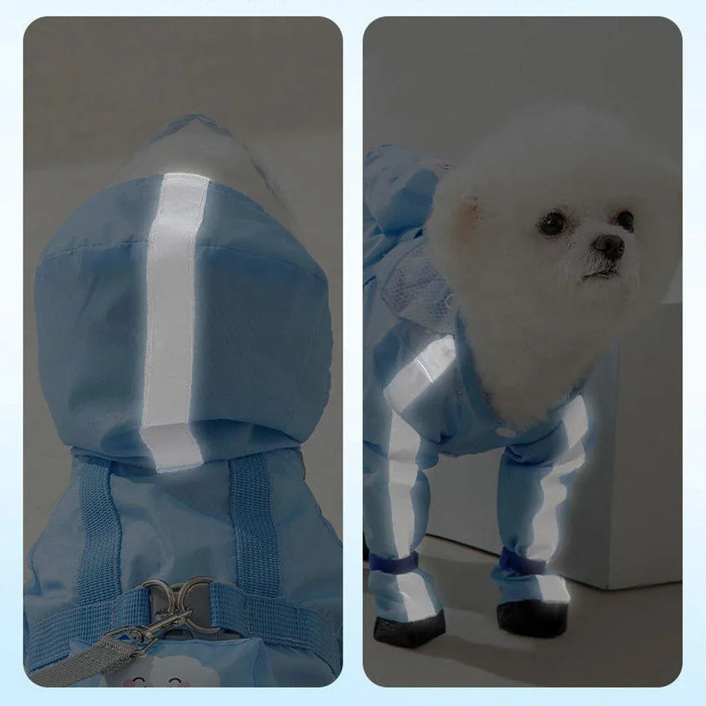 Waterproof Dog Raincoat with Feet Full Coverage Pet Rainy Clothes for Small Dogs - Blue - XXL