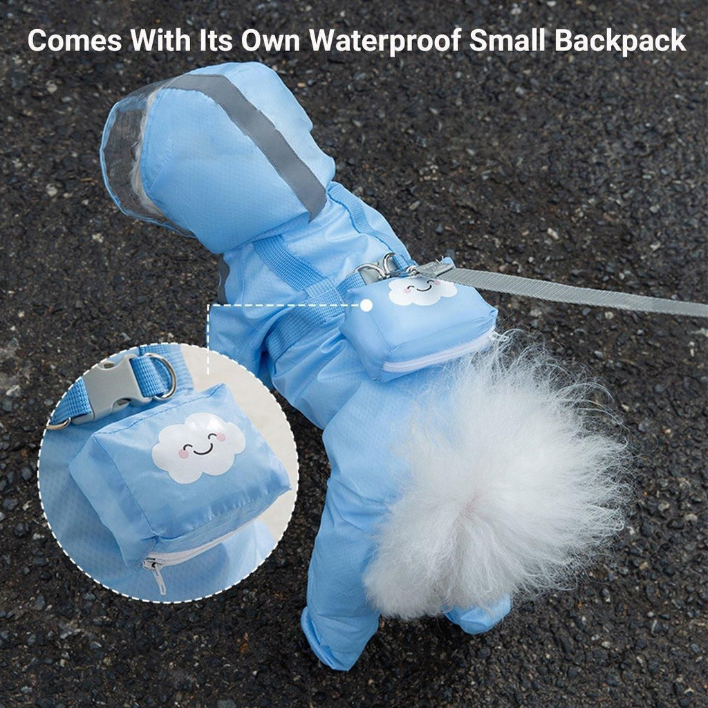 Waterproof Dog Raincoat with Feet Full Coverage Pet Rainy Clothes for Small Dogs - Blue - XXL