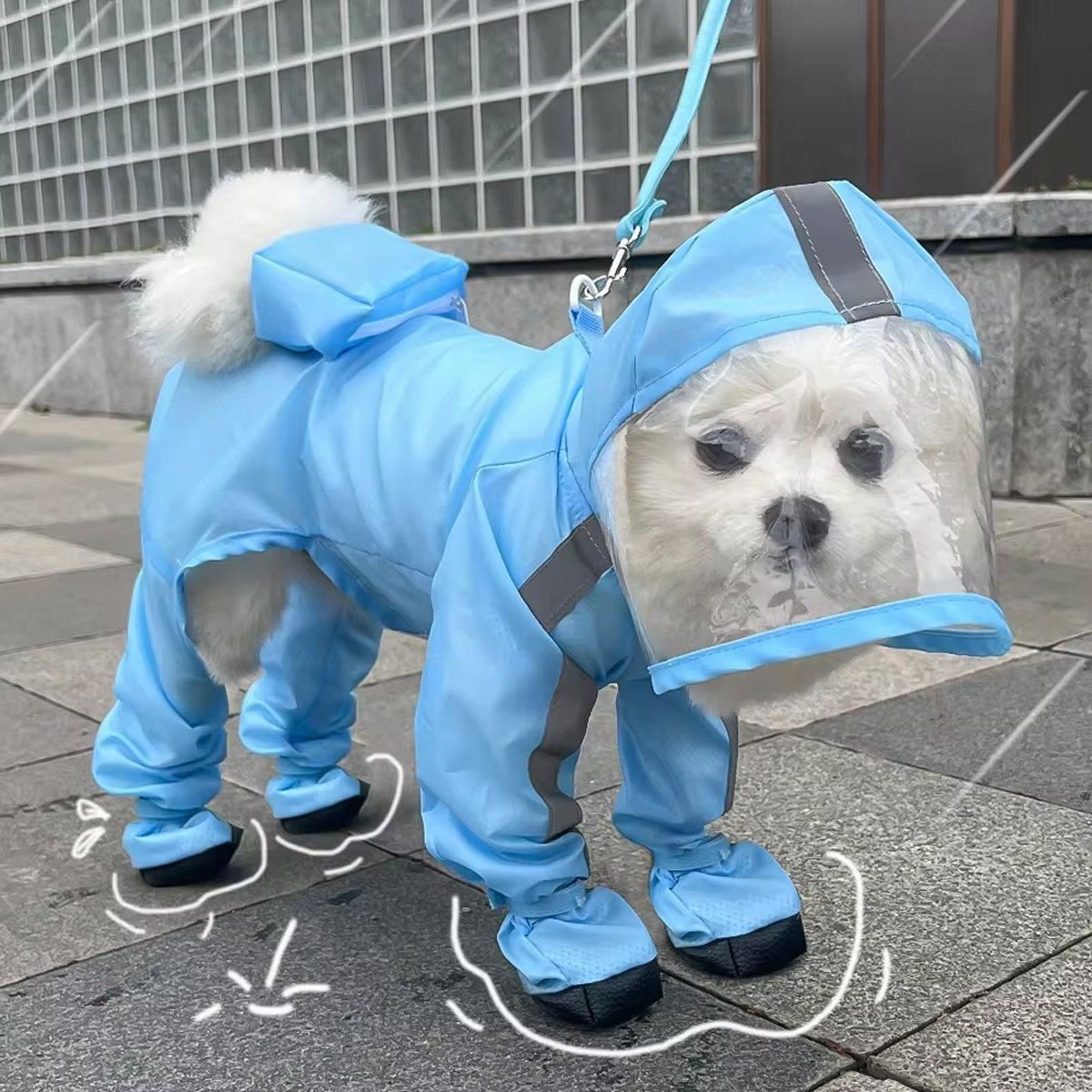Waterproof Dog Raincoat with Feet Full Coverage Pet Rainy Clothes for Small Dogs - Blue - XXL