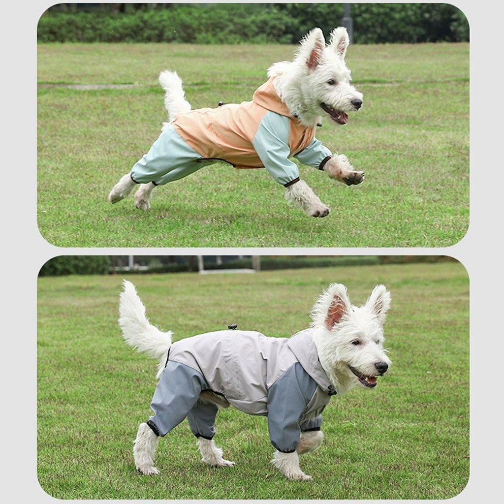 Waterproof Four Foot Dog Raincoat for Small Medium Large Dogs Pet Rainy Day Coat - Light Gray+Dark Grey - XXL