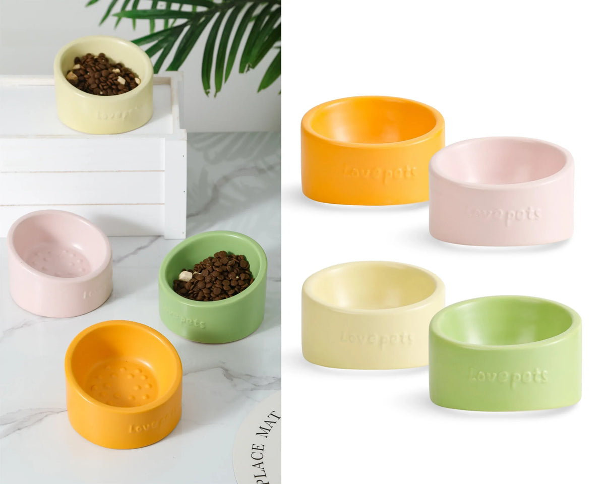 bulk 16 Elevated Ceramic Pet Bowl 4 Assort 13x11cm