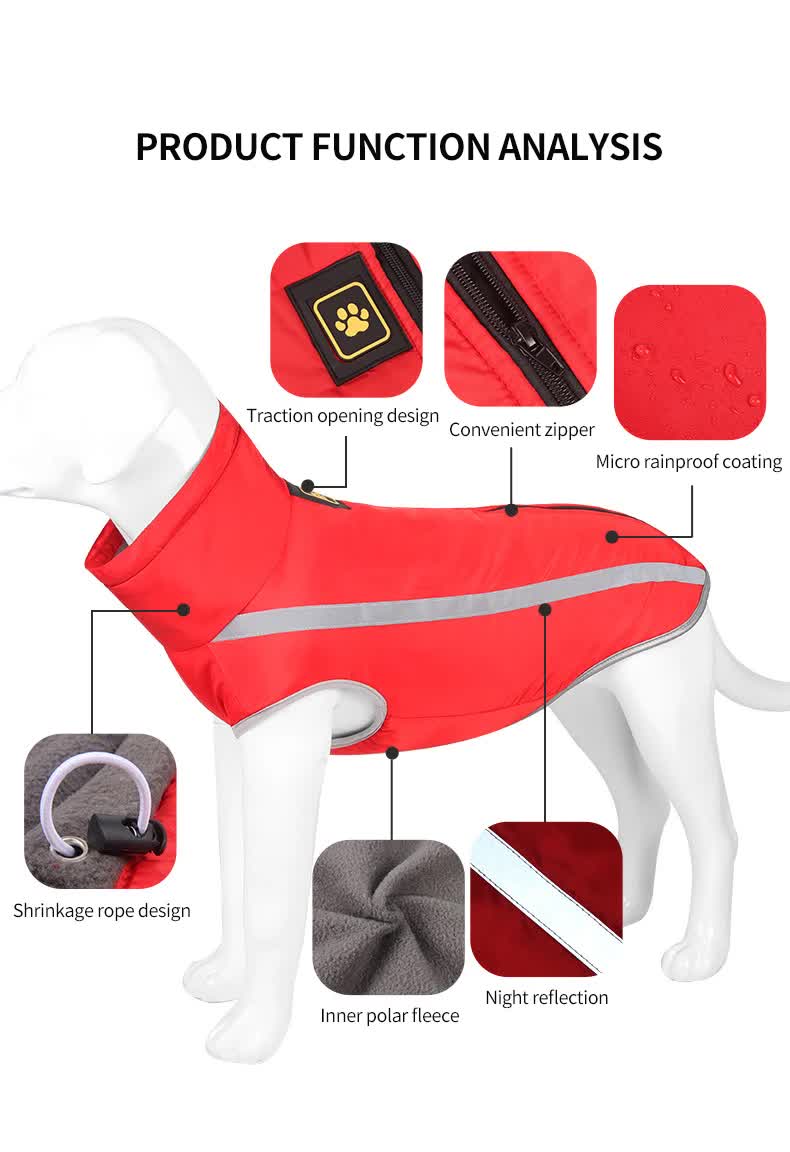 Size 6XL Pink Reflective Winter Dog Jacket - Warm & Waterproof Outdoor Coat for Large Breeds