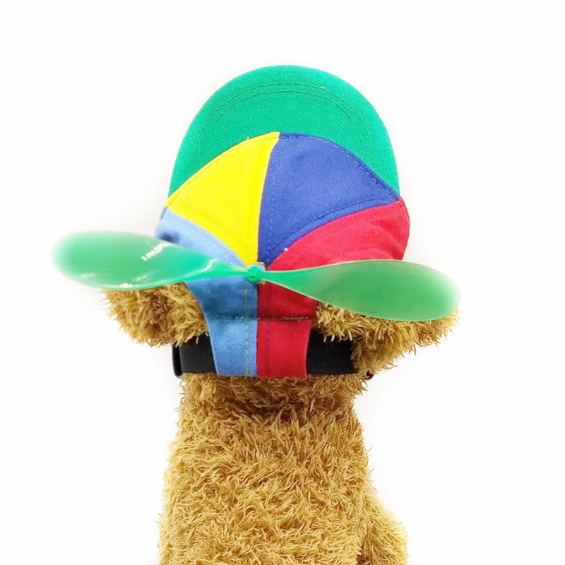 L Green Pet Baseball Cap with Spinning Propeller - Colorful Fun Design - See Details for Sizing