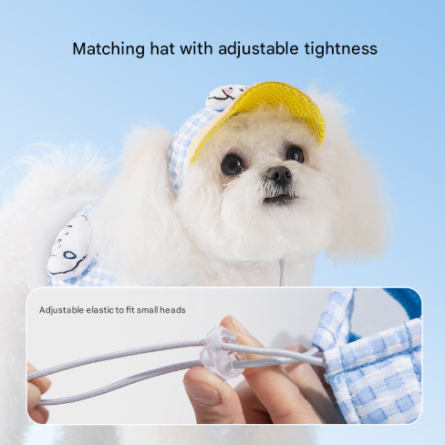 M Brown Pet Sun Hat with Adjustable Strap + Leash & Harness 3-Piece Set - Breathable Summer Cap for Dogs & Cats with Ear Holes