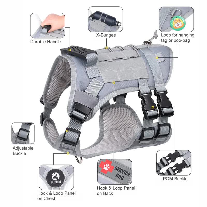 Green Tactical Dog Training Harness - Adjustable Vest for Training and Walking - L