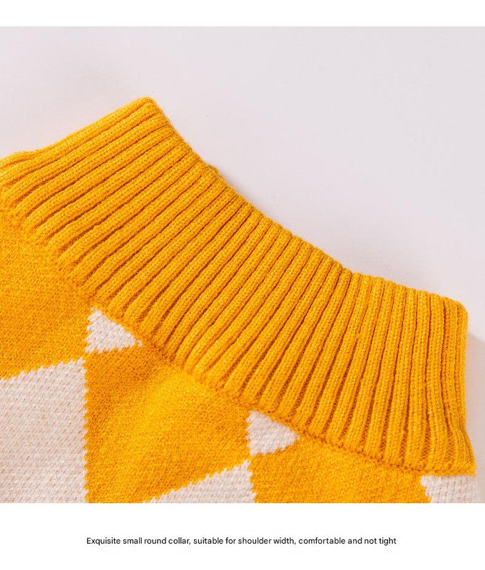 Classic Argyle Dog Sweater - Yellow & White Knit for Corgis & Medium Breeds (Size : S)