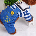 Blue Cute Sailor Dog Outfit - Striped Shirt & Anchor Overalls for Small Dogs (Size : XL )