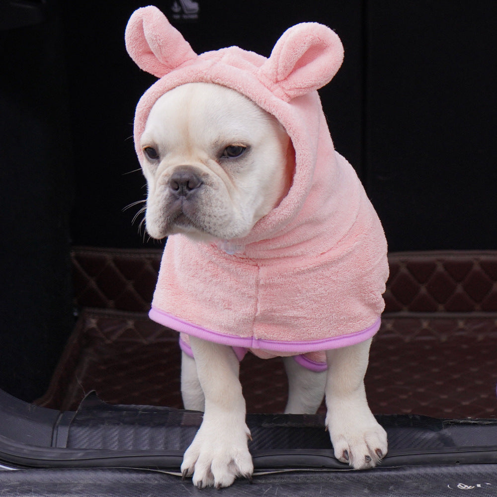 Pink Hooded Dog Bathrobe - Super Absorbent, Adjustable Fit, Cozy Pet Towel (Size : M)