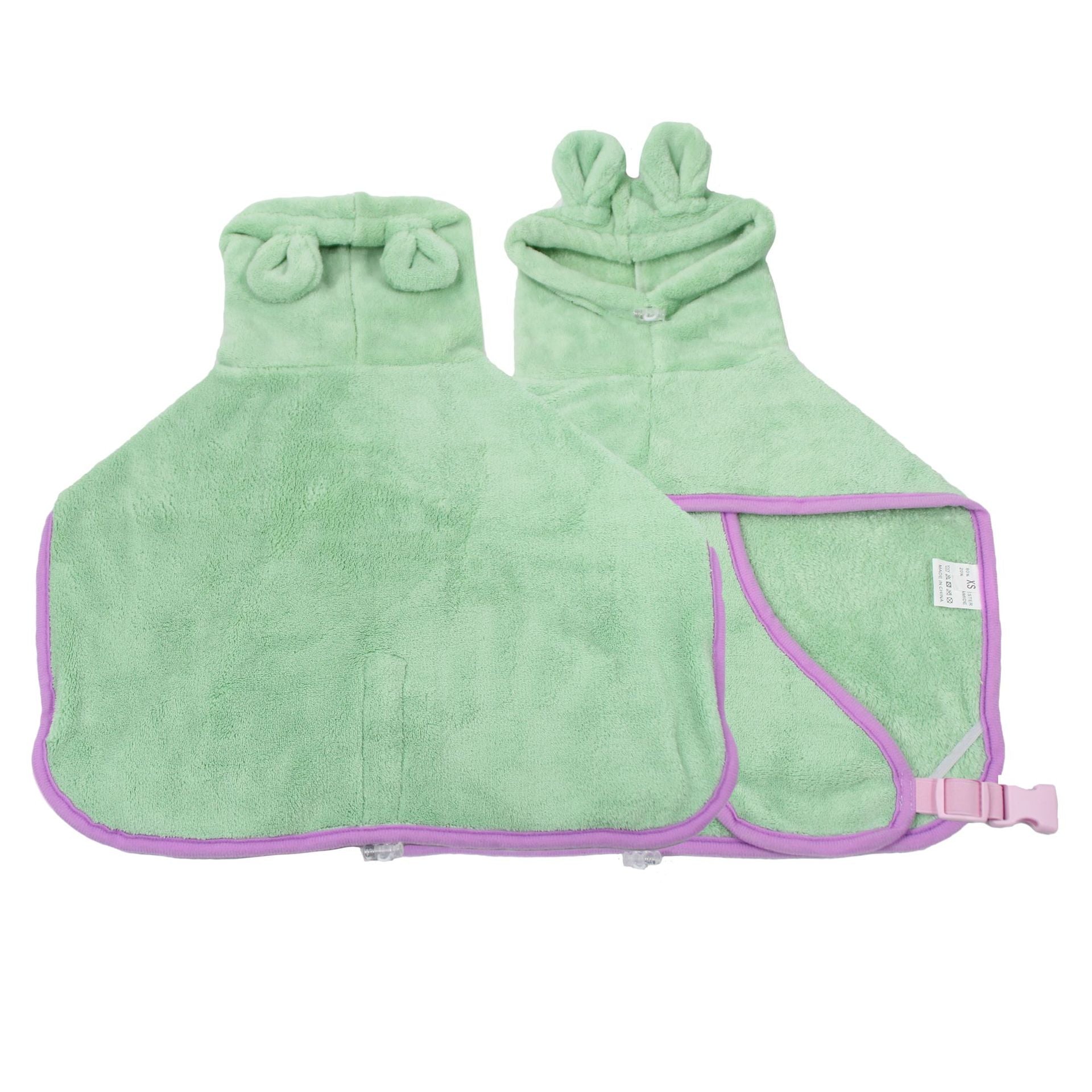 Green Hooded Dog Bathrobe - Super Absorbent, Adjustable Fit, Cozy Pet Towel (Size : M)