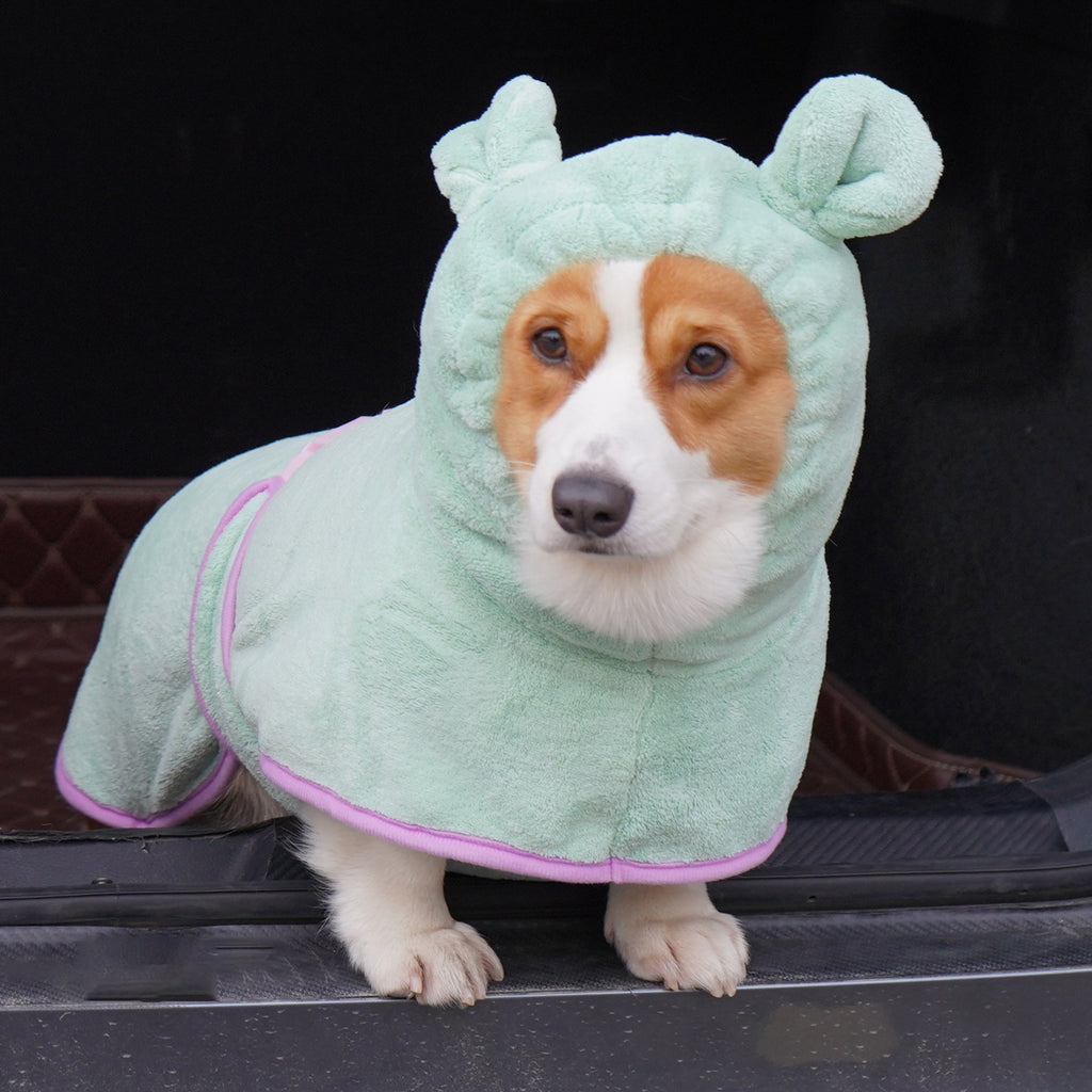 Green Hooded Dog Bathrobe - Super Absorbent, Adjustable Fit, Cozy Pet Towel (Size : S)