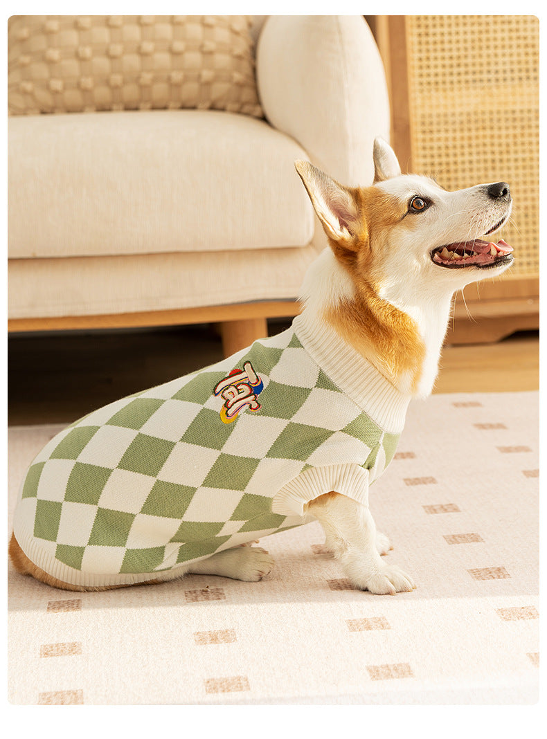 Classic Argyle Dog Sweater - Green & White Knit for Corgis & Medium Breeds (Size : XXl)