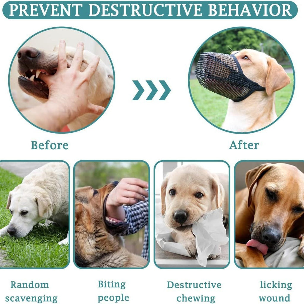 2 Pcs Size XS Black Breathable Mesh Dog Muzzle - Anti-Barking, Biting & Chewing - Adjustable & Comfortable Nylon Muzzle for Dogs