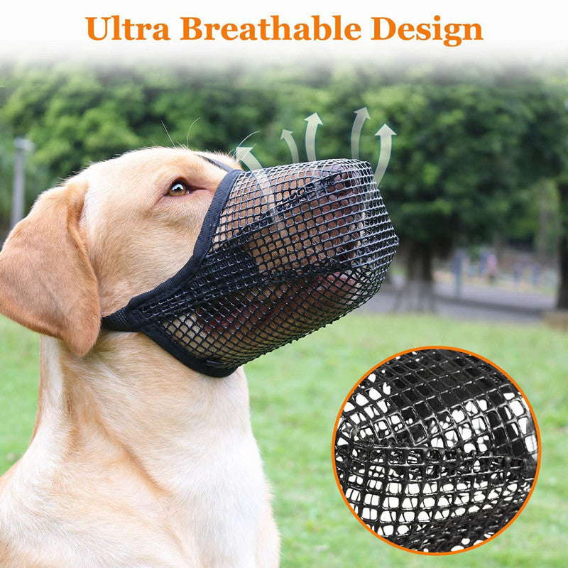 2 Pcs Size L Grey Breathable Mesh Dog Muzzle - Anti-Barking, Biting & Chewing - Adjustable & Comfortable Nylon Muzzle for Dogs