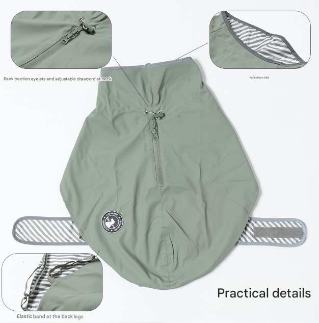 55# Green Waterproof Reflective Dog Raincoat for Small to Large Dogs