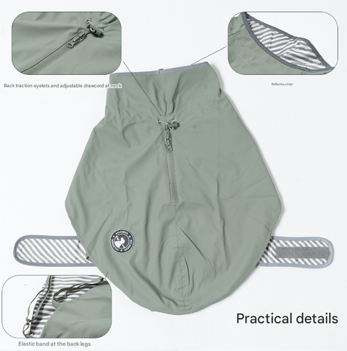 55# Green Waterproof Reflective Dog Raincoat for Small to Large Dogs