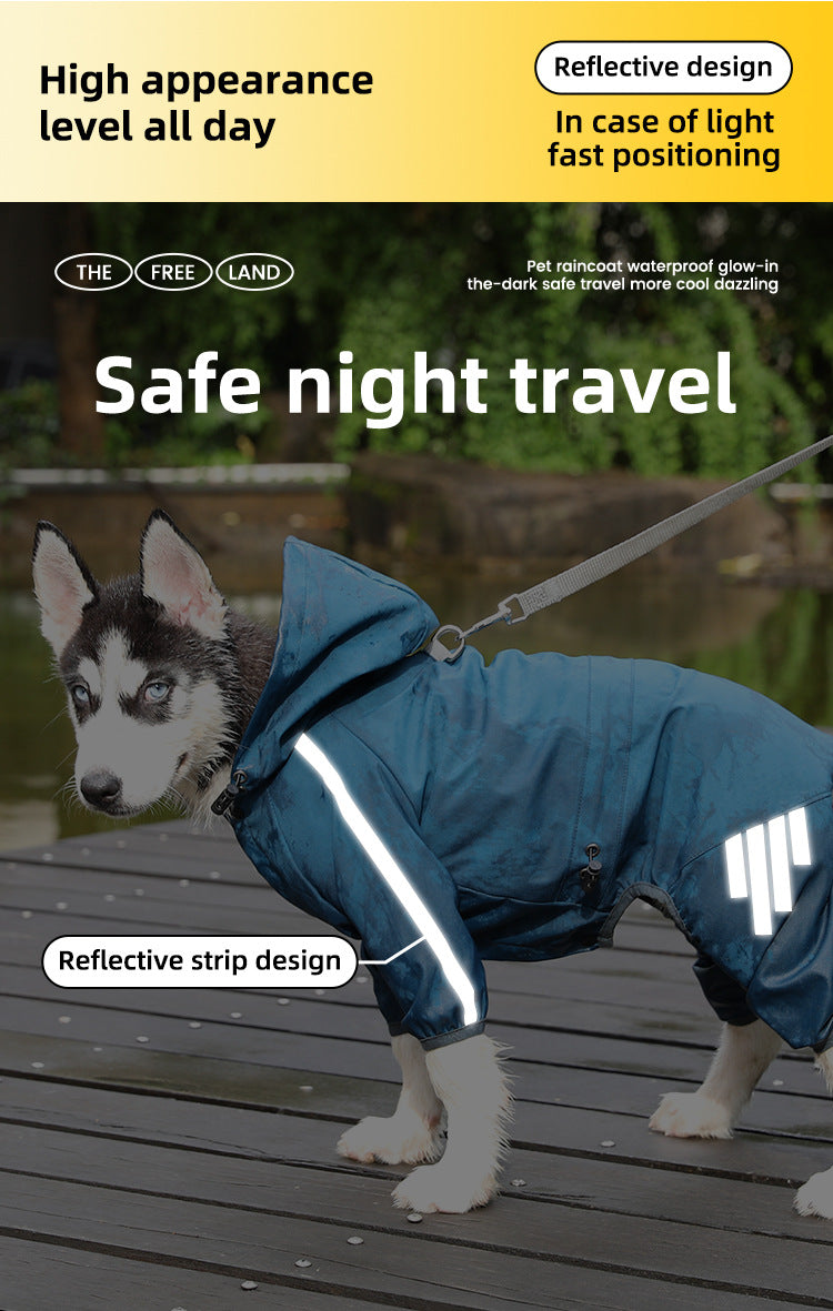 XXL Bright Yellow And Gray Trim Waterproof Four-Legged Dog Raincoat with Leash Hole for Small Breeds