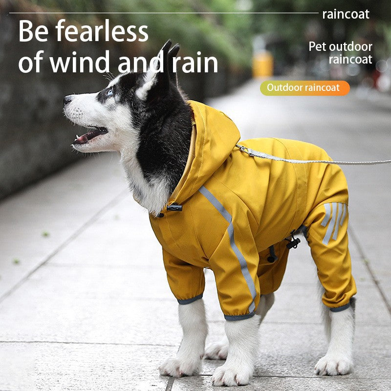 S Blue And Gray Trim Waterproof Four-Legged Dog Raincoat with Leash Hole for Small Breeds