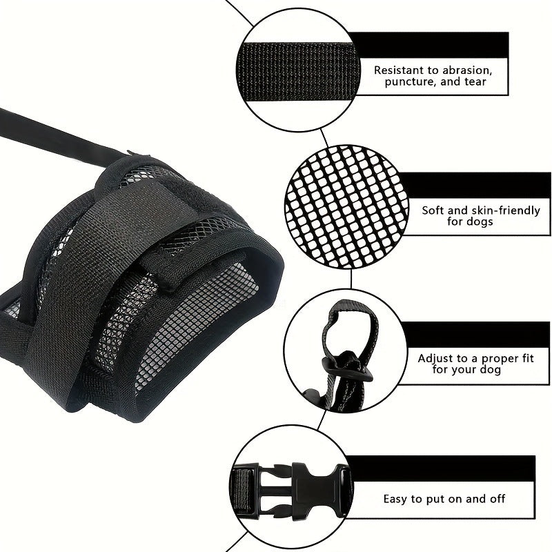 3 Pcs Size S Black Breathable Mesh Dog Muzzle - Soft & Comfortable Guard to Prevent Biting, Allows Panting and Drinking