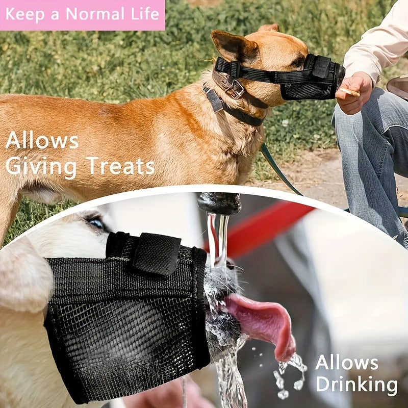 3 Pcs Size L Black Breathable Mesh Dog Muzzle - Soft & Comfortable Guard to Prevent Biting, Allows Panting and Drinking