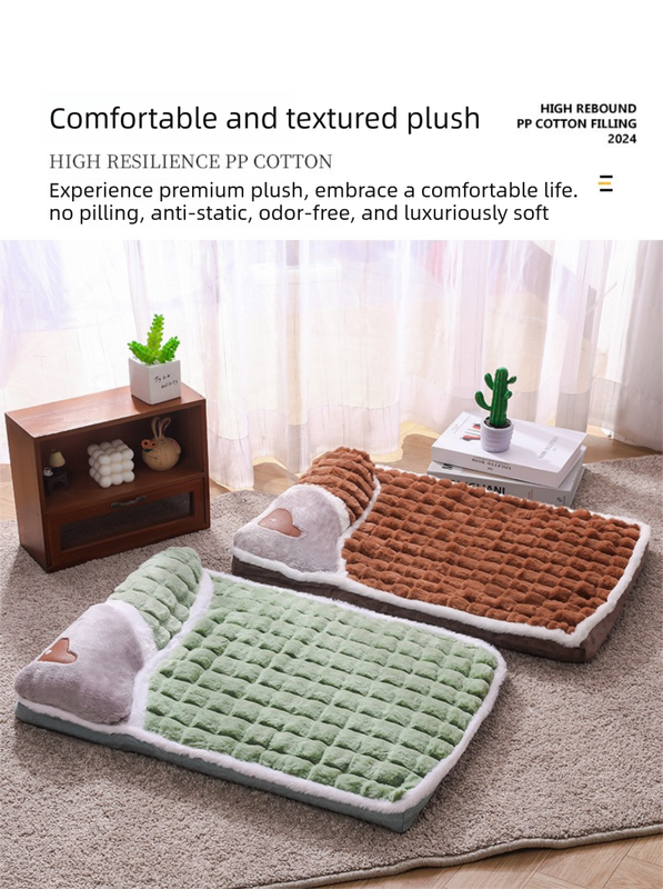 Thickened Pet Sofa Bed M Size 50x35cm Green Dog Mat with Integrated Pillow Soft Washable Sleeping Pad for Dogs and Cats All Season Comfort