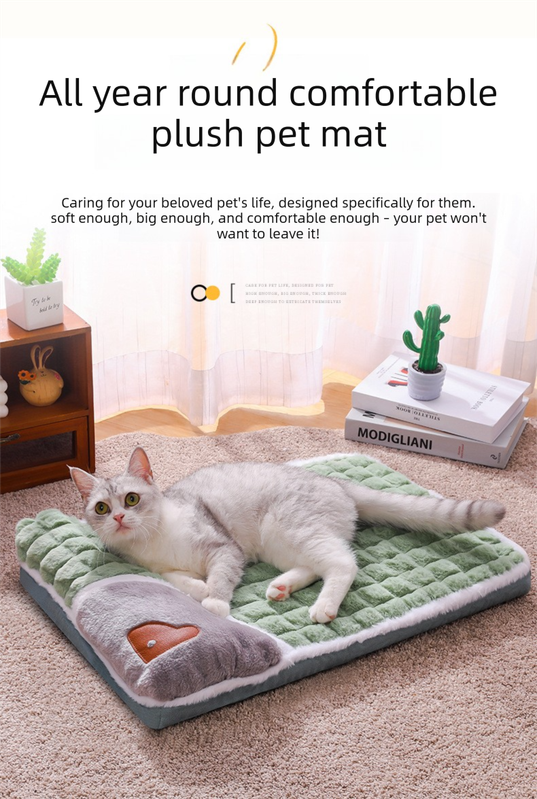 Thickened Pet Sofa Bed XXL Size 100x70cm Green Dog Mat with Integrated Pillow Soft Washable Sleeping Pad for Dogs and Cats All Season Comfort
